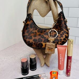 Leopard Print Mini Handbag with Gold Charm